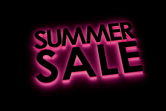 "SUMMER SALE" text in 3d black on black with pink glow light effect around. Pure black around for easy expandability