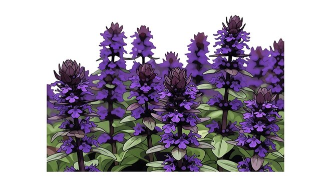 Purple Bugleweed Ajuga Reptans Flower Illustration Isolated on White