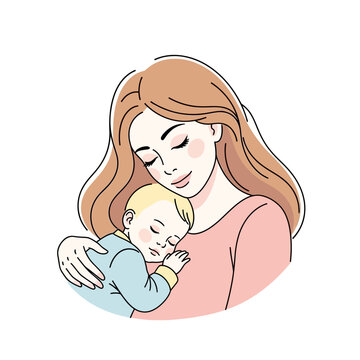 Mother holding sleeping baby in her arms lovingly