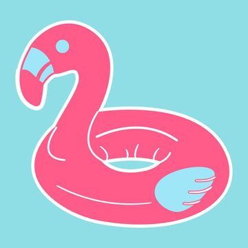 Flamingo Swim Ring Sticker Inflatable Pool Float Summer Design with White Border