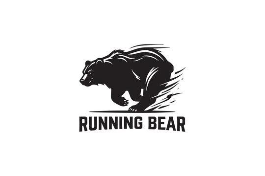 Aggressive running grizzly bear mascot logo for competitive sports and fitness brand identity