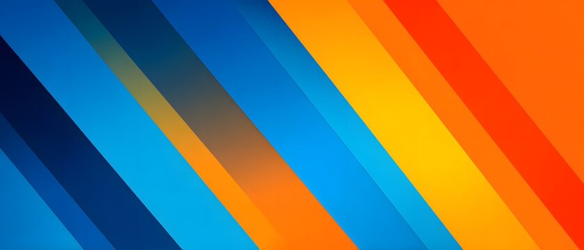 Minimalist geometric background with blue and orange diagonal planes provides clean aesthetic for minimalist architecture and modern interior design inspiration with bright vibrant color tones