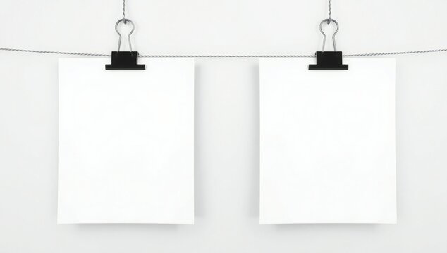 Two blank papers on a string