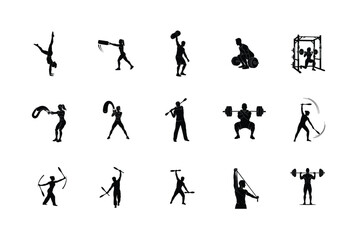 Fototapeta premium Elite Bodybuilding and Gym Workout Silhouettes Bicep Curls, Muscle Flexing, and Heavy Lifting Graphics