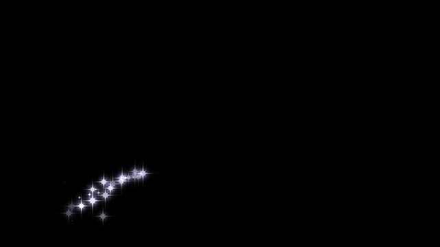 Glitter sparkles twinkle stars line, magic dust, pixie dust path, christmas star, magic sparkles glitter line stars, cartoon doodle sparkles, star sparkle vector doodles on black screen. 4k video