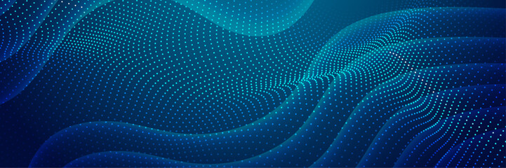 Naklejka premium Abstract background with flowing particles. 3d abstract sci-fi user interface concept with gradient dots and lines. Digital cyberspace, high tech, technology concept. 