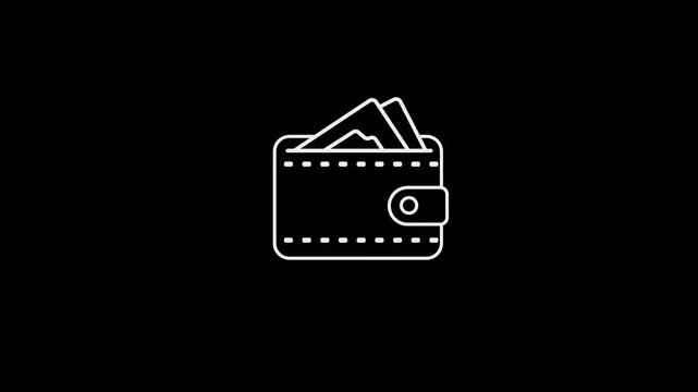 Minimalist White Line Art Icon of a Wallet with Cash on transparent Background