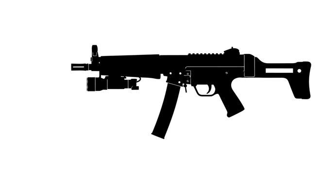 Silhouette of a tactical submachine gun with a flashlight attachment