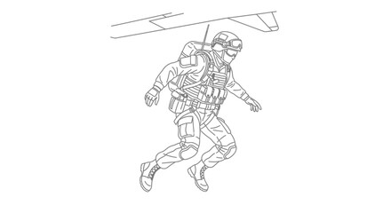 Fototapeta premium Soldier Parachuting From Aircraft, Military Special Forces Airborne Operation