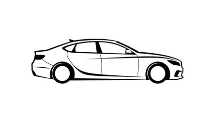 Fototapeta premium Modern Sedan Car Outline Vector Illustration.