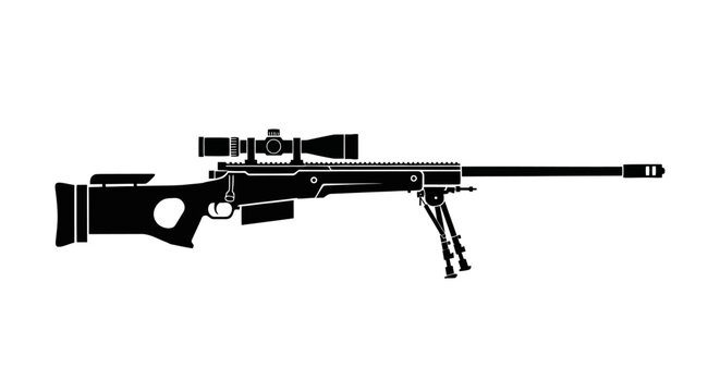 Sniper Rifle Silhouette, Military Weapon Icon, Precision Shooting Tool