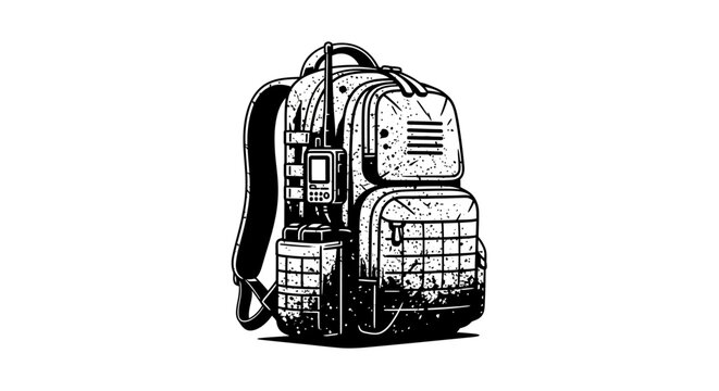 Tactical Backpack Illustration: Military Style, Outdoor Gear, Survival Equipment, Adventure Bag