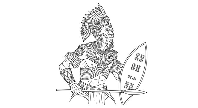 Zulu Warrior with Spear and Shield, African Tribal Warrior, Historical Combatant