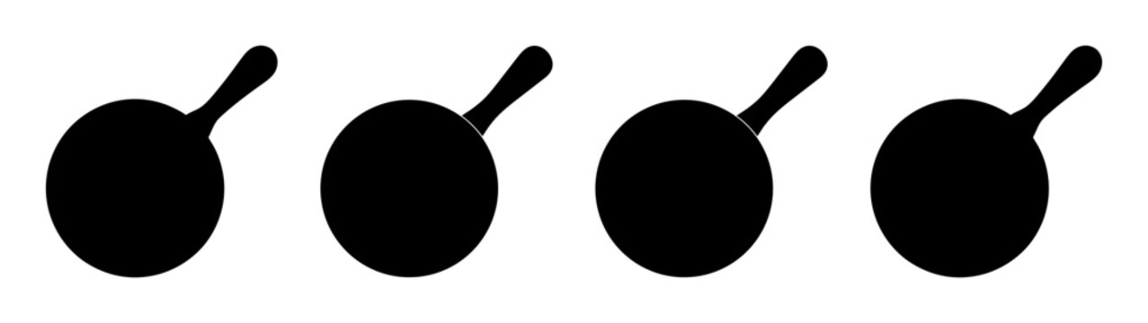 set of four minimalist black frying pans isolated on white background