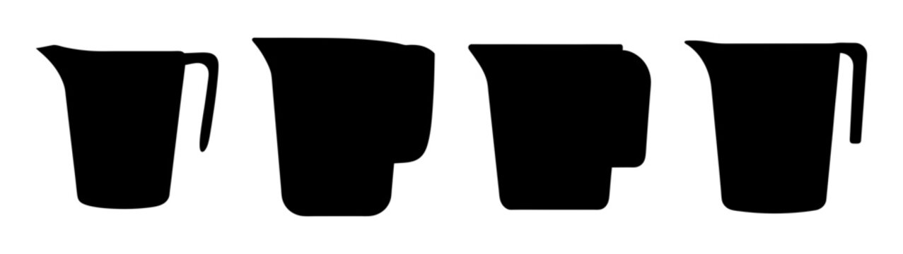 set of four black measuring jugs isolated on white background