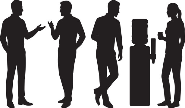 Office Workers Socializing Near Water Cooler Silhouettes