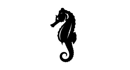 Black Silhouette of a Seahorse on White Background - Marine Life Icon © Signature