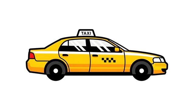 A cartoon yellow taxi cab on transparent background