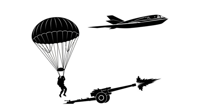 Military Paratrooper Jumps From Plane Near Firing Cannon