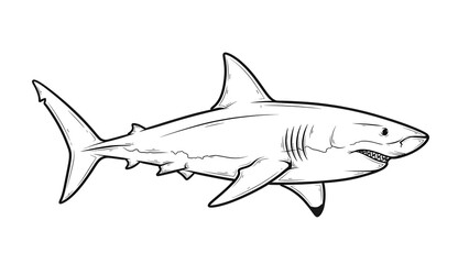 Obraz premium A black and white drawing of a shark on transparent background