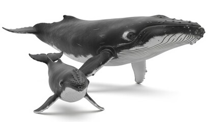 Fototapeta premium Marine Wildlife Illustration of Two Whales Swimming Together