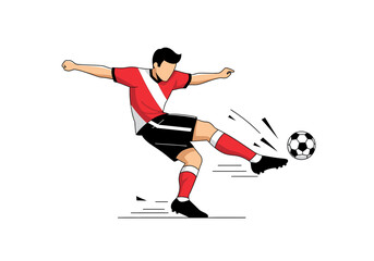 Fototapeta premium Stylized illustration of a soccer player kicking a ball in midaction