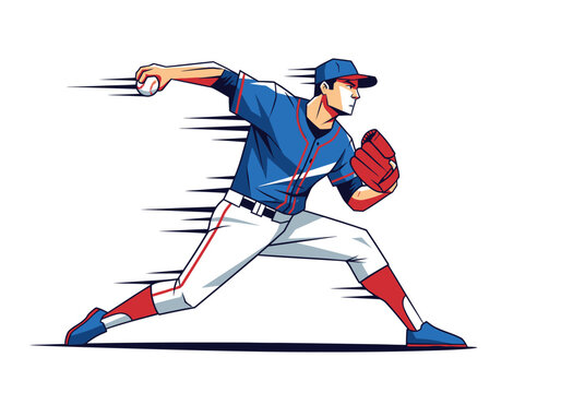 Stylized illustration of a baseball pitcher releasing a fast pitch