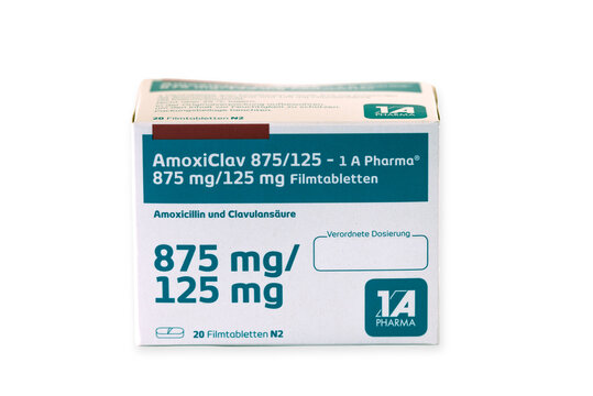 Box of AMOXICLAV antibiotic pills