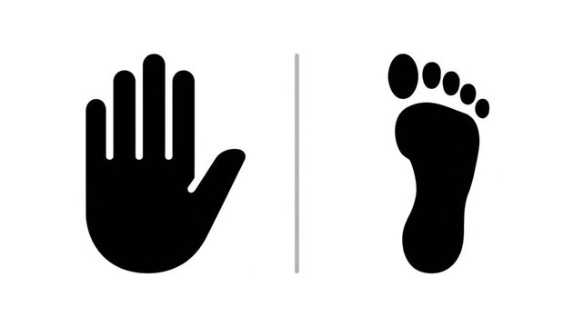Black hand and foot graphic symbols divided by a gray vertical line