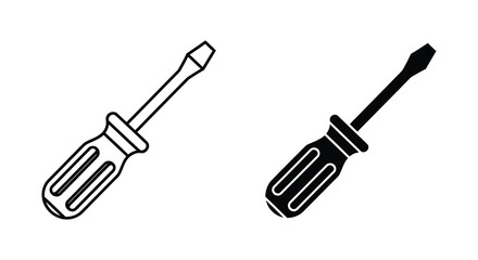 Fototapeta premium Two screwdrivers one outlined and one filled presented as a graphic silhouette