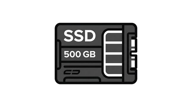 SSD drive, vector icon, flat vector, minimalistic, solid clean background, no shadow, thick strokes, 2D, high contrast, white background, isolated
