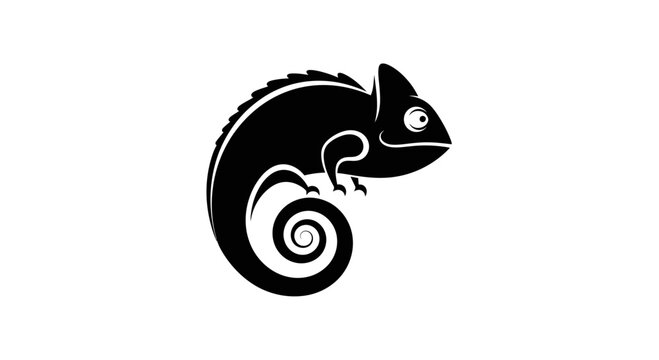 Black Chameleon Silhouette Icon on White Background