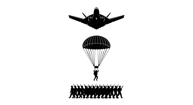 Stealth Bomber Paratrooper Military Operation Airborne Assault Soldiers Marching