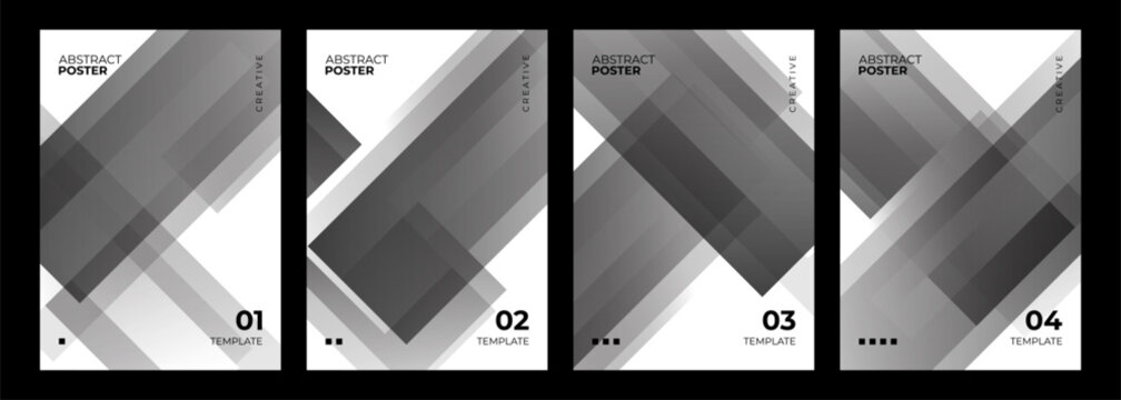 Abstract posters collection. Black gradients. Slanted rectangle shapes for creative graphic design. Vector illustration.