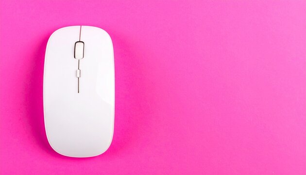 White wireless mouse on pink background, modern tech symbolism