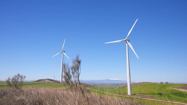 Windmill park for sustainable electric power generation in Spain.