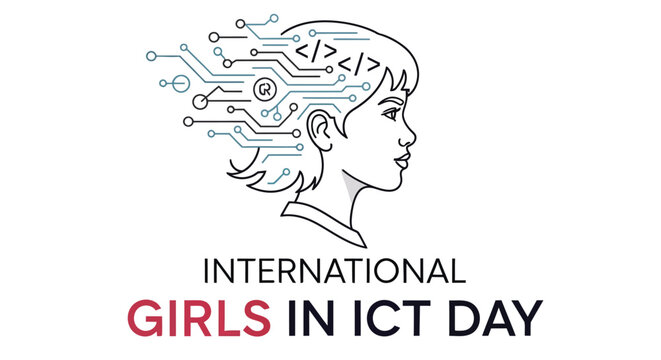 A digital human head profile representing technology and international girls in ict day