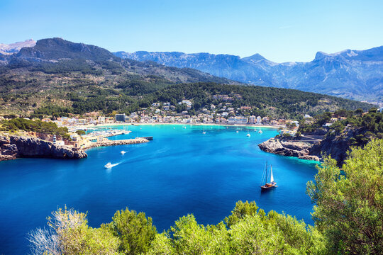 Port de Soller bay on Mallorca island. Balearic islands of Spain