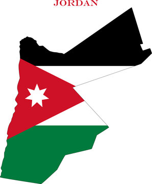 Jordan Map Flag Middle East National Vector Outline Country Art