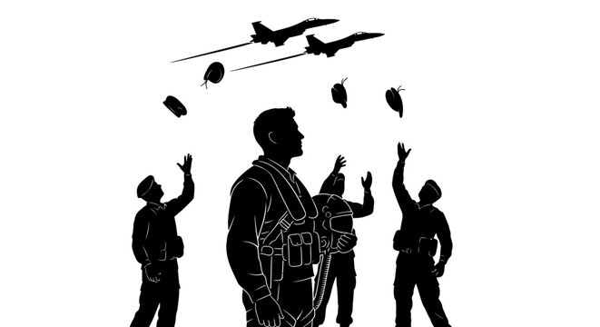 Military Pilots and Fighter Jets Dropping Parachutes