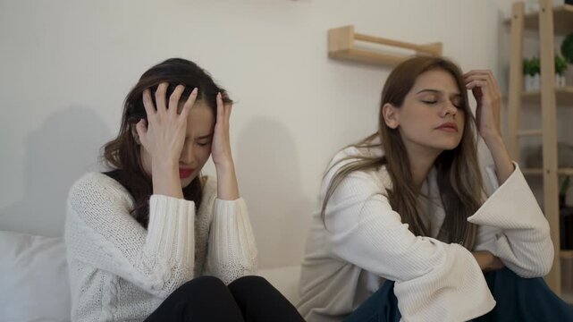 The women with sad emotion and mental illness. Mental health, Life difficulties.