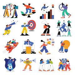 Fototapeta premium Modern Flat Vector Business Illustration Set for Growth, Teamwork, and Technology Concepts