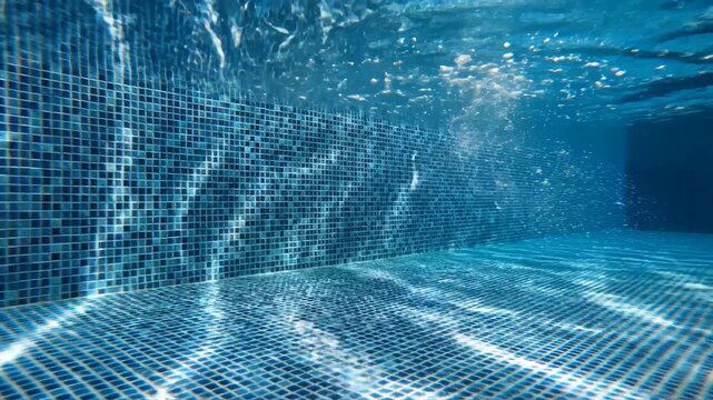 Underwater view of tiled pool for commercial backgrounds, digital design, and advertising
