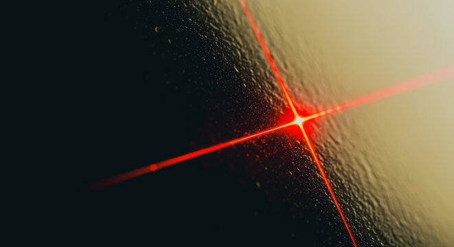 Red Laser Crosshair Beam Reflecting on Dark Textured Surface with Cinematic Lighting and High Contrast