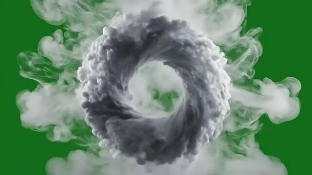Dynamic Smoke Ring Expansion and Contraction VFX Element on Green Screen for Alpha Channel Compositing and Video Transitions