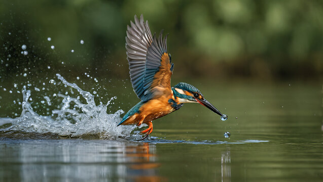 Kingfisher Diving into Slow-Moving River