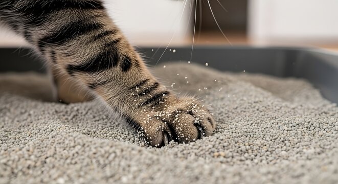 A Cat's Paw Digging In The Litter Box