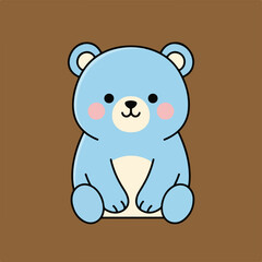 Obraz premium A charming light blue cartoon teddy bear with rosy pink cheeks and a cream belly sits calmly against a solid brown background.