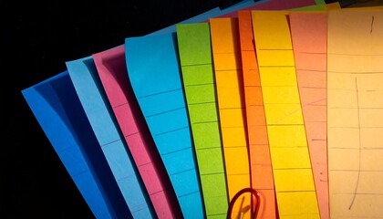 Fototapeta premium A stack of colorful sticky notes on a black background