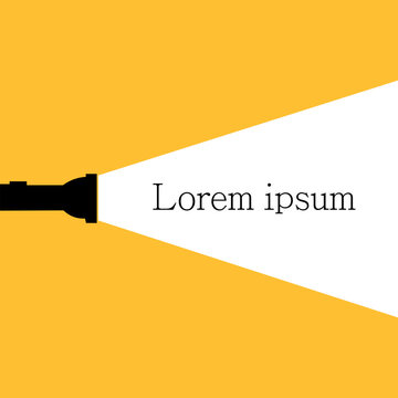 Flashlight silhouette on the yellow background. Find or search design concept. Applicable as banner, announcement, message design. Flat vector illustration.